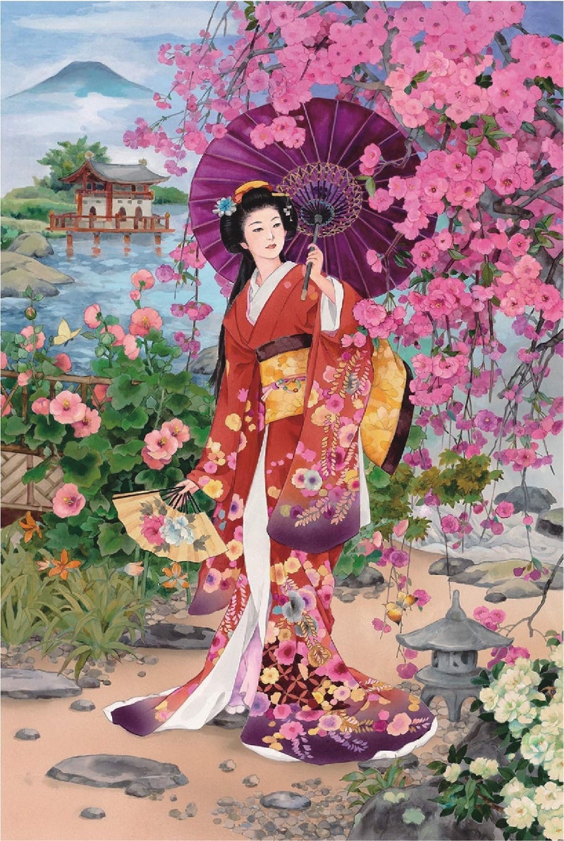 miubaao Funnybox Red Kimono Beauty Paintings by Haruyo Morita- Wooden Jigsaw Puzzles 1000 Piece for Teens and Family - Image 1